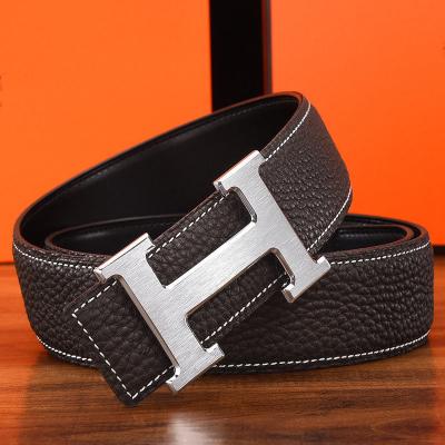 China Cow hide young and middle-aged fashion business fashion cattlehide men's beltHLetter buckle breeches leather belt trend leather casual belt for sale