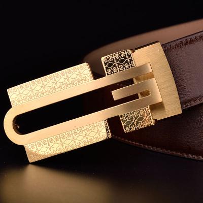 China Genuine Cowhide Men's Belt Men's Belt Tide Camuchi Cowhide Leather Anti-allergy Stainless Steel Buckle Pure Smooth Belt Men's Belt for sale