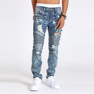 China Design Straight Mens Distressing Paint Splatter Streetwear Motorcycle Jeans for sale