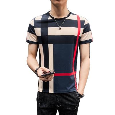 China Fashion plaidTT-shirt men's handsome British style round neckTT-shirt brand fashion new men's military short sleevetT-shirt 2022Summer for sale