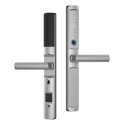 China Aluminium door/wooden door Broken Bridge Aluminum Smart Fingerprint Slim Narrow Door Lock Outdoor Waterproof Tuya Wifi Or TTLock Digital Lock with Handle for sale