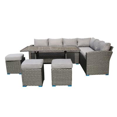 China Hot Sale Modern Garden Sofa Furniture Outdoor Dining Sectional Table and Sofa Set Rattan/Wicker for sale