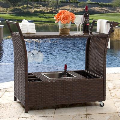 China Modern Wicker Rolling Outdoor Bar Cart for sale