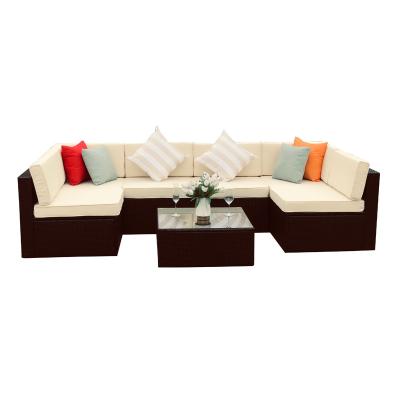 China Modern Leisure Seven Family Living Room Garden Sofa Outdoor Rattan Set With Cushion Comfortable Sofa for sale