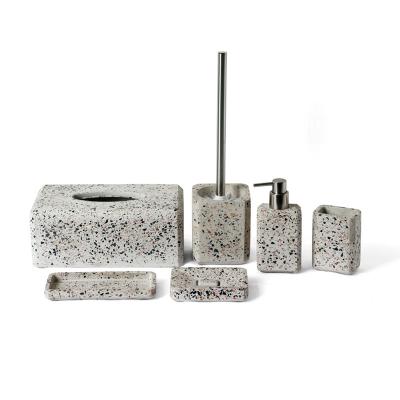 China Sustainable 6 Pieces Set Luxury Concrete Terrazzo Bathroom Accessories for sale