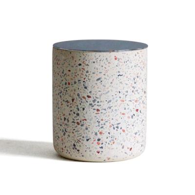 China Home Decoration Empty Concrete Stone Candle Jar With Lid Stone Cement Candle Container Concrete Candle for sale