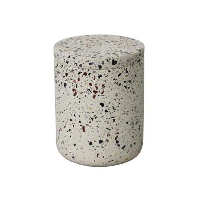 China Home Decoration Terrazzo Natural Stone Concrete Candle Jar With Lid For Soy Wax Candle Making for sale