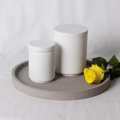 China Eco - Friendly Cement Candle Holder Eco - Friendly Concrete White Candle Jar With Lid for sale