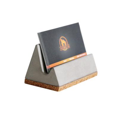 China Stationery Gray Concrete Business Card Holder Desktop Stationery Card Holder with Cork Pad for sale