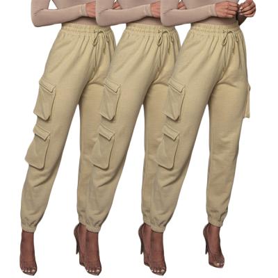 China High Quality Anti-Wrinkle Women's Trotter Pants Solid Color Pocket Drawstring Cargo Tracksuit Women's Sportswear Casual Women's Pants & Trousers for sale