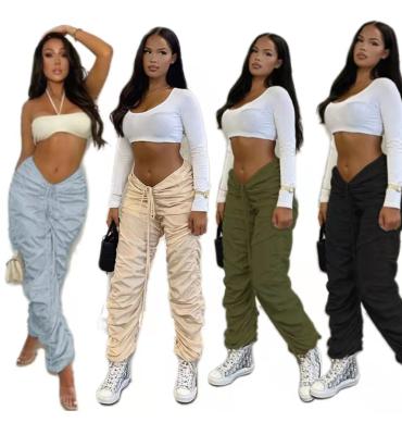 China Anti-Wrinkle Drawstring Waist Pants Women Low Top Streetwear Pleated Stacked Pants Cute Shape Loose Causal Stacked Sports Tracksuit for sale