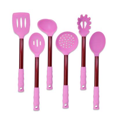 China Amazon Success Sustainable Stainless Steel Handle With Spraying 6 Pieces Silicone Pink Kitchen Utensil Set for sale