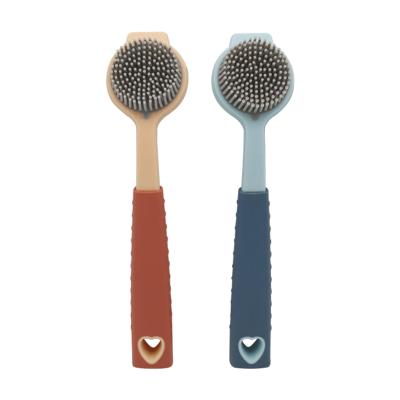 China High Quality Viable Silicone Dish Brush With Built-in Long Handle Scraper Wash Brush Pot Scrubber for sale