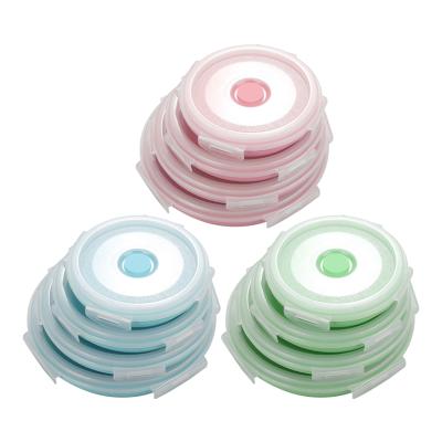 China Microwavable Round Vegetable Collapsible Food Bowl 4 Size Collapsible Silicone Food Storage Containers for sale