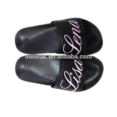 China Flat Wholesale Black Color Customized Logo Slide Sandal for sale