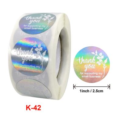 China 1.5 wholesale waterproof holographic silver rainbow holo sticker for boutique packaging thank you stickers 500 for sale