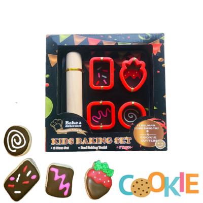 China Viable 6 PCS Kids Chocolate Cookie Cutters Rolling Pin Fondant Cookie Decorating Royal Icing Bakeware Bakeware Set for sale