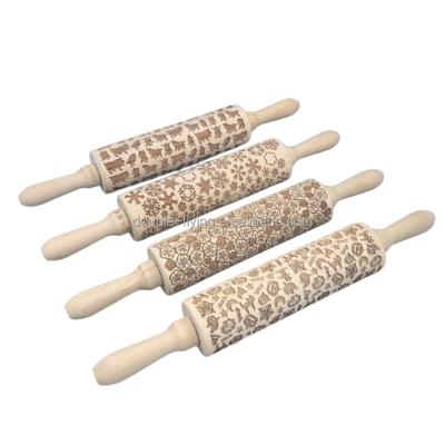 China Crust Pies and Viable Baking Clay Crafts Themed Wooden Rolling Pin With Embossed and Engraved Pattern for Kids Dough and Fondant Cookers for sale