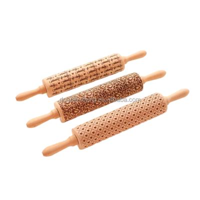 China Viable Pies and Pastry Clay Crafts Themed Wooden Engraved Crusts Rolling Pin Perfect For Baking With Kids Dough and Fondant Cookies for sale