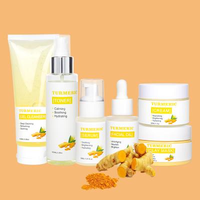 China Private Label Body Organic Turmeric Korean Custom Serum Anti Acne Brightening Whitening Beauty Face Turmeric Skin Care Set (New) for sale