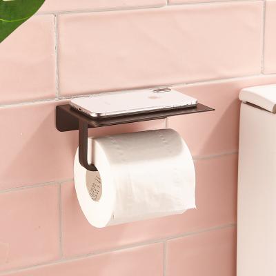 China Bathroom Accessories Rustproof Toilet Paper Holder With Cell Phone Shelf Wall Mount In Black for sale