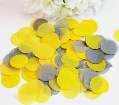 China Gray Yellow Tissue Paper Confetti Round 15mX14g Wedding Party Flame Retardant Bio-degradable for sale