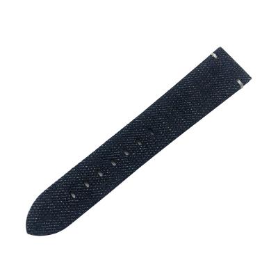 China Blue Sport Leather Style Denim Fabric Watch Strap With Basic Leather Watch Band for sale