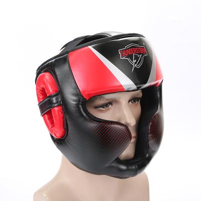 China Comfortable Leather Boxing Training Headgear Full Face Gear Boxing Training Kick Boxing Protector for sale