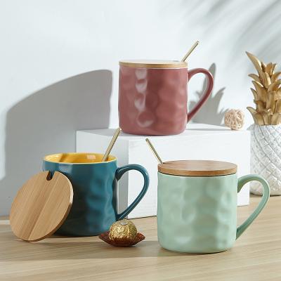 China Direct viable modern minimalist morandi mug promotional case Nordic style ceramic Nordic matte solid color with bamboo cover for sale