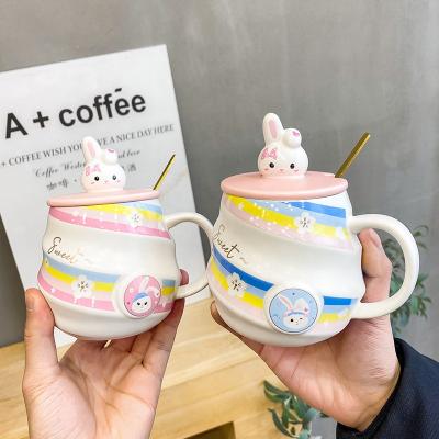 China Cute Creative Ceramic Coffee Mugs Printing Mugs Animal Wedding Viable Wedding Mug Rabbit Cartoon Mug for sale