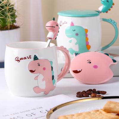 China Viable With Lid Milk Design Nordic Unique Ceramic Cartoon Coffee Mug Animal Creative Dinosaur Mugs for sale