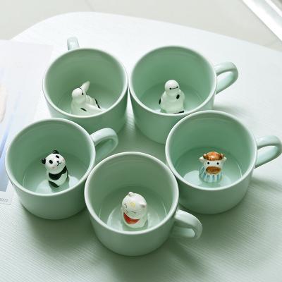 China Viable Creative Cute Handmade Design 3d Animals Peek Milk Cartoon Japanese Style Ceramic Mug for sale