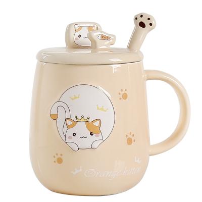 China Viable Japanese Style With Cover Milk Hot Sale Mugs Nordic Ceramic Mug With On The Cup Coffee Cat for sale