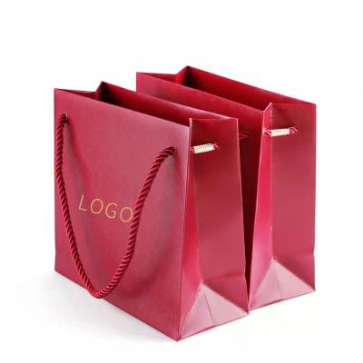 China Recyclable Hot Sale Custom Print Logo Gift Shopping Paper Bags Luxury  Paper Shopping Bag With Ribbon Handle for sale