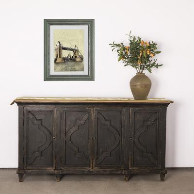 China Vintage Adjustable Black Distressed Shabby Chic Solid Wood Console Table (Height) With 4 Doors for sale