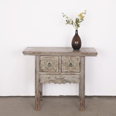 China Vintage 2 Drawers Adjustable Elm Wood Natural Wood Solid Wood (Height) Console Table for sale