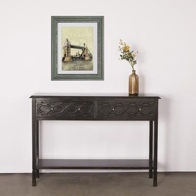 China Black Distressed Chinese Vintage Living Room Furniture Adjustable (Height) Antique Solid Wood Console Table with 2 Drawers for sale