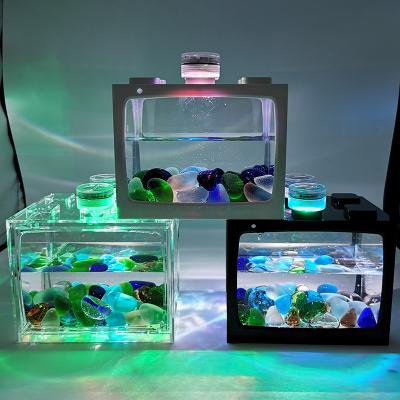 China Aquariums and Accessories Aquarium Desktop Creative Small Ecological Small Tank Landscape Micro Viable Fish Tank with LED Light for sale