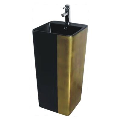 China Modern Design Royal Black Gold Color Sanitary Ware Manufacturer Luxury Pedestal Wash Basin for sale