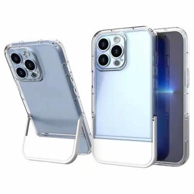 China Luxury Shockproof Stand Bracket Transparent Tpu Mobile Phone Case For iPhone 14 13 12 pro 11 7 8 max plus clear soft cover for sale