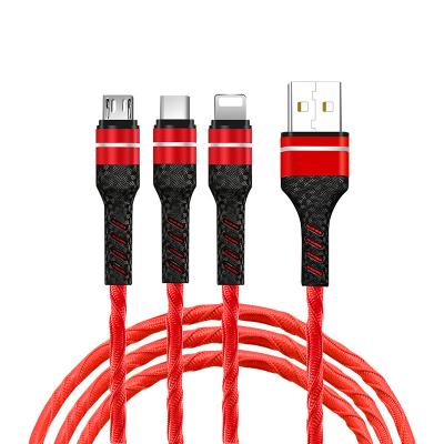 China Hotsell Mobile Phone 3 In 1 Micro Usb Fast Charging Cable Type 3A Usb C Phone Data Cable Charger For Samsung Android IOS for sale