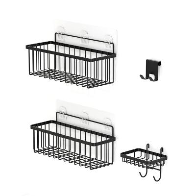 China Sustainable Bathroom Organizer Shelf Set Wall Mounted Adhesive Shower Basket Shelf Trolley With Soap Holder Bathroom Storage Rack for sale