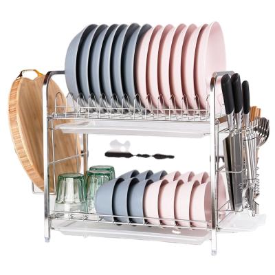 China Viable Dish Rack 304 Stainless Steel Dish Drying Rack With Untensil Rack Kitchen 2 Tier Dish Drying Rack for sale