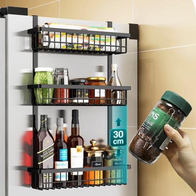 China 3 Tier Magnetic Shelf Space Saving Metal Fridge Side Stand Magnetic Storage Basket for sale