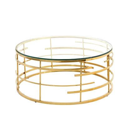 China Free Sample Tempered Glass (Size) Adjustable Luxury Gold Stainless Steel Frame Clear Living Room Furniture Coffee Table For Sale for sale