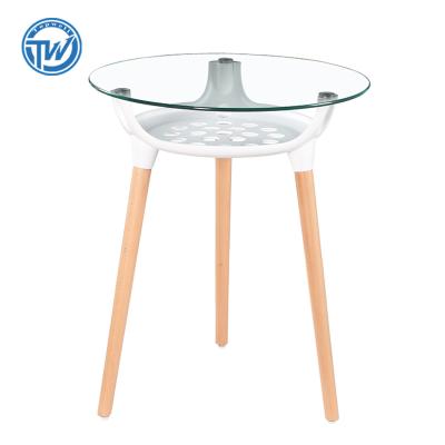 China DT-2124 Topwell Dining Table Adjustable Popular Glass Table Round (Height) Table With Wooden Legs for sale