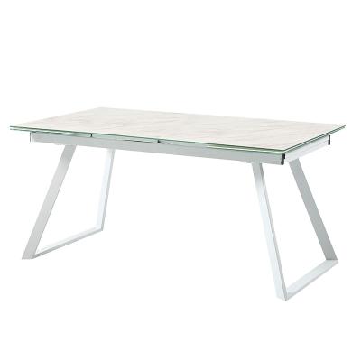 China TOPWELL DT-2362 Extendable Modern Dining Table Extendable Dining Table with Tempered Enameled Glass and Metal Legs for sale