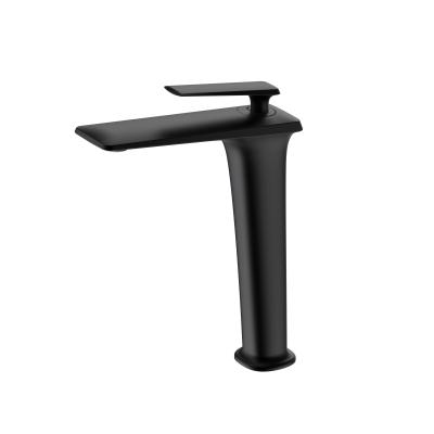 China Matte Black Single Hole Bathroom Vessel Sink Countertop Modern Single Basin Faucet Brass Mixer Tap For Hotel Villa for sale