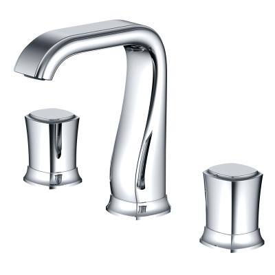 China Chrome Metered Basin Faucets For Hotel Apartment Handle Bathroom Three Hole Double Basin Faucet for sale