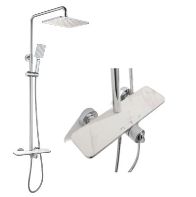 China With Sliding Bar 2021 Single Brass Rain Shower Set Polished Chrome With White Rock Dish Bathroom Shower Mixer Set for sale